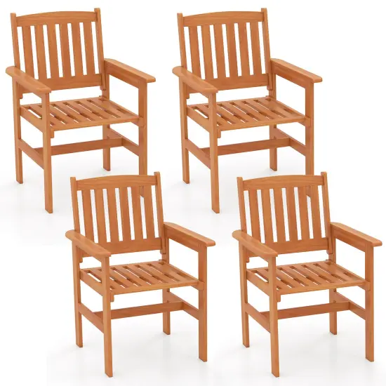 Costway Patio Chairs Set of 2/4 Outdoor Wooden Dining Chairs with Inclined Backrests {9}