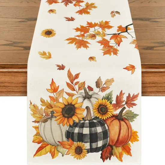 Maple Leaf Pumpkins Sunflowers 210 GSM Fall Table Runner,13x72 Inch {1}