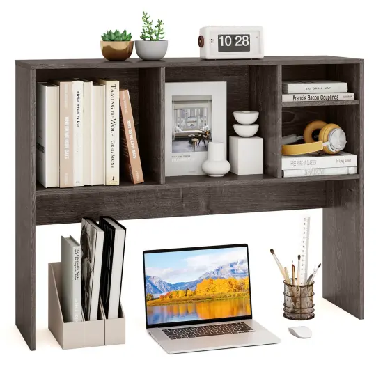 Costway Computer Desktop Bookcase Countertop Storage Bookshelf Organizer with 4 Cubbies Natural/White {10}