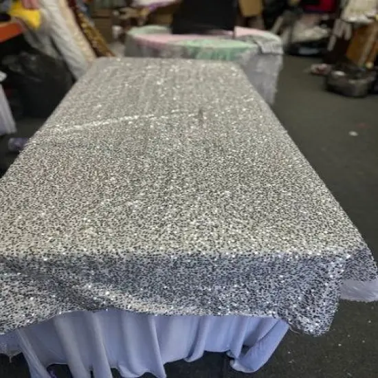 1 Yard Rectangle Sequin Taffeta Tablecloth 55 by 108 Inches Durable Polyester Fabric Black {7}