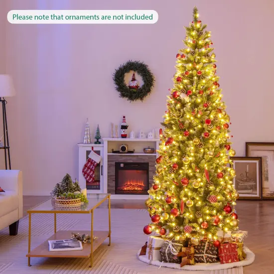 Costway 7 FT Pre-Lit Artificial Christmas Tree with 818 Snowy Branch Tips 350 LED Lights {2}