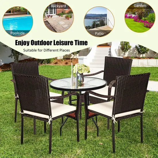 Costway Set of 4 Patio Rattan Dining Chair Stackable Cushioned Armrest Garden {6}