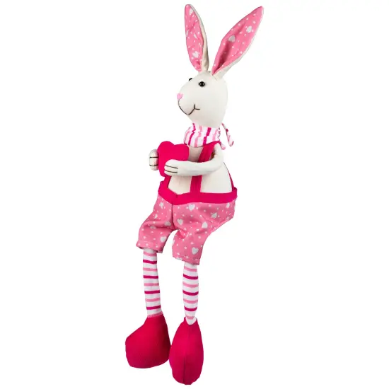 Northlight Boy Sitting Easter Rabbit Decoration with Dangling Legs - 16.5" - Pink and Cream {6}