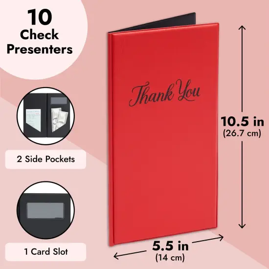 10 Pack Thank You Check Presenters for Restaurants, Red Guest Check Book for Server, Waiter, Waitress, Diners (1 Card Slot, 10.5 x 5.5 In) {5}