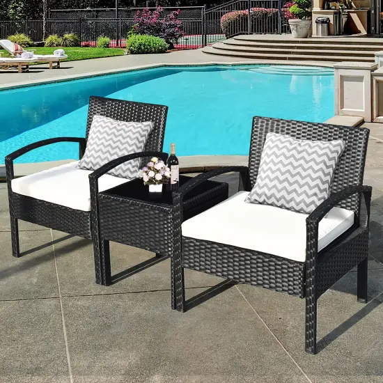 Costway 3PCS Patio Rattan Furniture Set Table & Chairs Set with Cushions Outdoor {3}