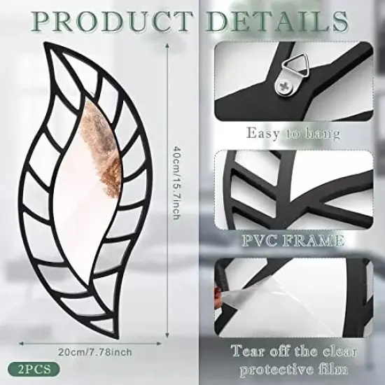 2 Pcs Mirror Wall Decor Art Leaf Mounted Mirror Decorative Teardrop Mirror Wall {4}