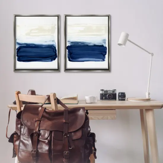 Stupell Industries Coastal Brushstrokes Abstract Beach Framed Floater Canvas Wall Art Gray Floater Frame {2}