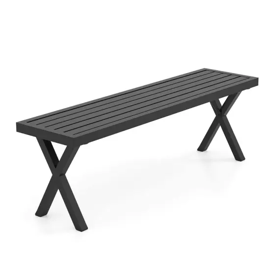 Costway 1/2 PCS 54" Patio Metal Bench with Slatted Seat & X Legs Backless Loveseat for Yard {7}