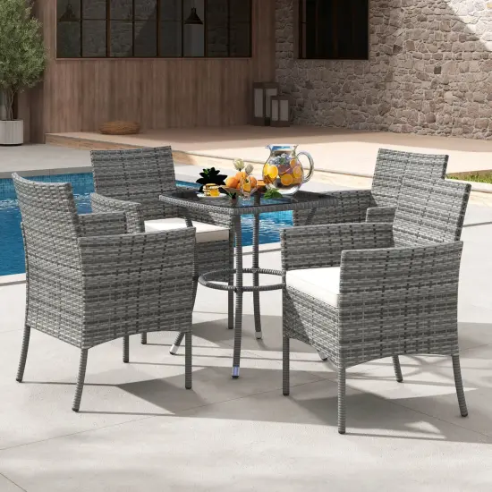 Costway Set of 2 Patio Rattan Arm Dining Chair Cushioned Sofa Furniture White {5}