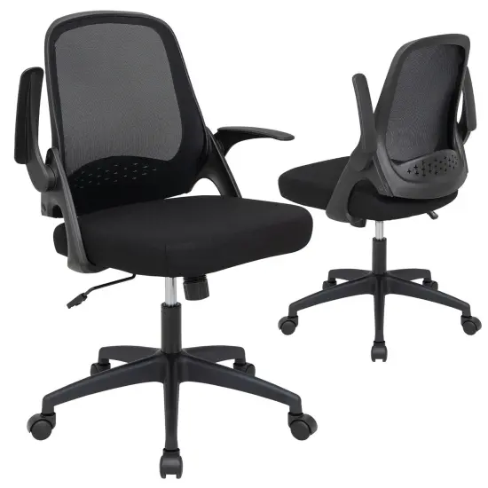 Costway Mesh Office Chair Adjustable Rolling Computer Desk Chair w/Flip-up Armrest White\Black {1}