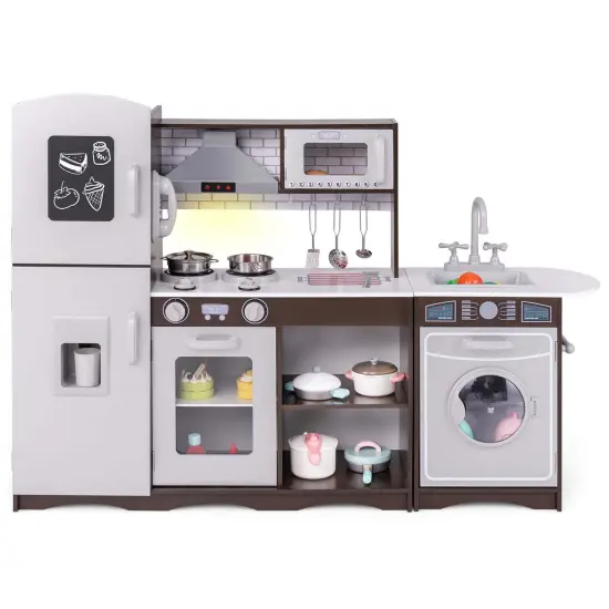 Costway Kids Kitchen Playset with Realistic Lights & Sounds Ice Maker Stoves Sink Oven {1}