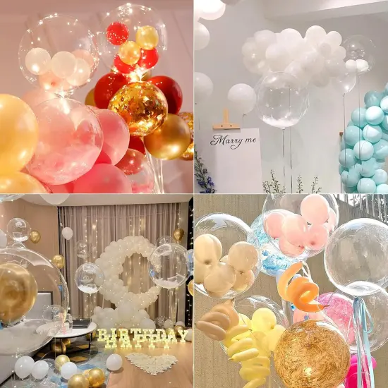 10pcs Valentine's Day Clear Bobo Balloons with Rose 2 Sizes Clear Round Balloons Transparentes Clear Balloons Stuffing for Valentine's Day Party Wedding Anniversary Decor(15inch 18inch) {4}