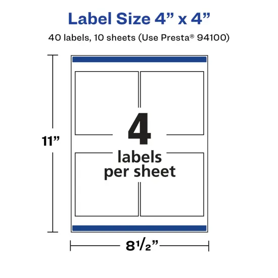 Avery Glossy White Square Labels with Sure Feed, 4" x 4" {5}