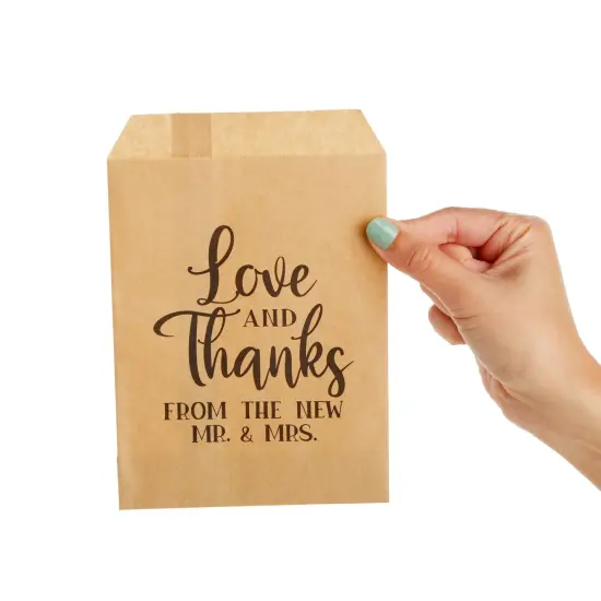 100 Pack Love and Thanks From the New Mr & Mrs for Wedding, Party Favor Bags for Goodie, Gifts, Decorations, 5x7.5 in Brown {5}