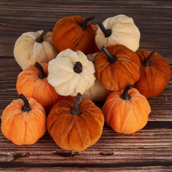12pcs Artificial Fake Faux Velvet Foam Fabric Pumpkins Decoration {2}