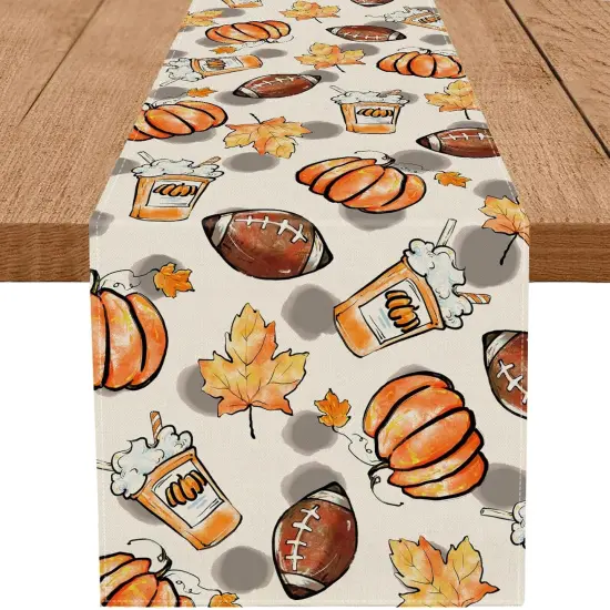 Fall Table Runner Pumpkins Football Thanksgiving Table Runners 13x72 Inch {1}