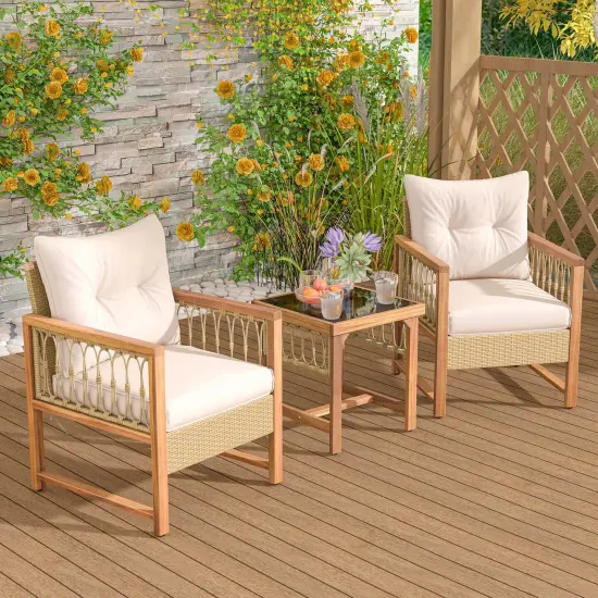 Costway 3 PCS Patio Furniture Set Outdoor PE Wicker Conversation Bistro Set {1}