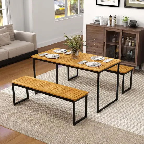 Costway 51" Wooden Outdoor Bench Patio Dining Bench with Acacia Wood Seat Natural {2}