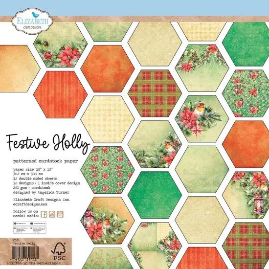 Elizabeth Crafts Double-Sided Cardstock Pack 12"X12"-Festive Holly {1}