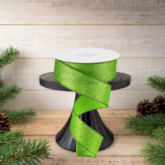 1.5" Shimmer Glitter Ribbon: Lime Green (10 Yards) {2}