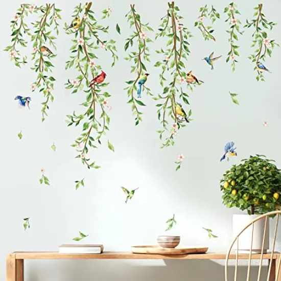 decalmile Hanging Vine Wall Decals Birds Green Leaf Wall Stickers Bedroom Living Room Office Kitchen Wall Decor {5}