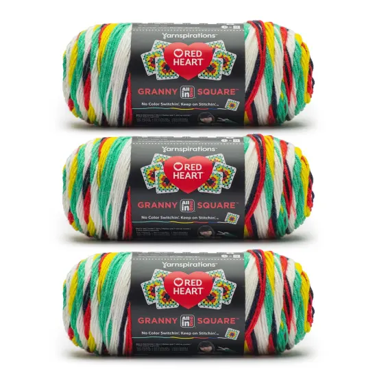 Red Heart All in One Granny Square Yarn 24 Pack-SoftWhite - Green Scream {1}