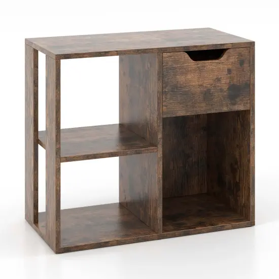 Costway 1/2 PCS 3-Cube Bookshelf 2-Tier Open Shelf Bookcase with Drawer Home Storage Organizer {7}