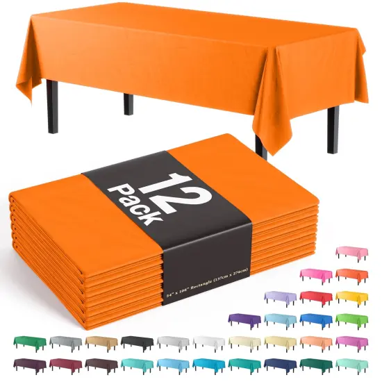 Exquisite 12-Pack Premium Plastic Tablecloth 54in. x 108in. Rectangle Plastic Table Cover Orange {1}