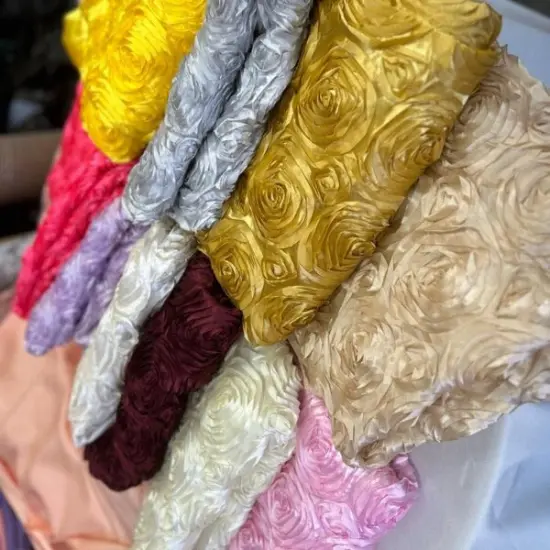 1 Yard Exquisite 3D Rose Design Satin Rosette Ribbon Fabric 54" Width Red {2}