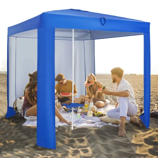 Costway UPF 50+ Beach Tent 6.6ft x 6.6ft Beach Cabana with Folding Table, 5 Sandbags {2}