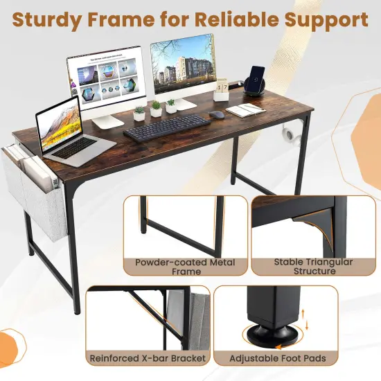 Costway Set of 2/4/6 Meeting Room Desk with Charging Station & Headphone Hook Metal Frame Brown {6}