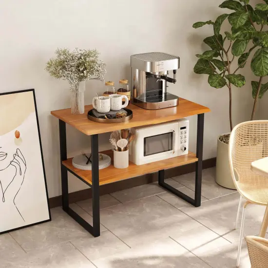 Costway 2-Tier Teak Bathroom Storage Shelf Freestanding Wooden Bookshelf for Living Room {6}