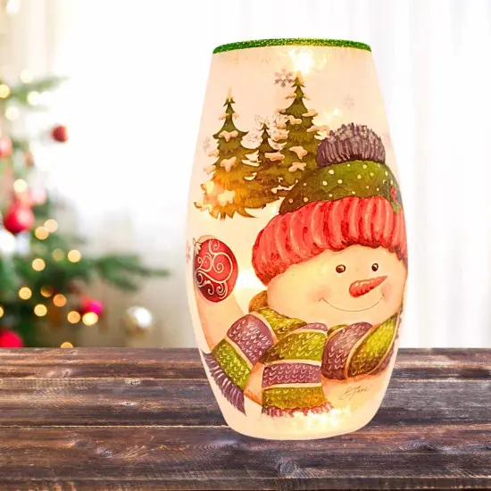 Stony Creek 7.25 In Jolly Snowman Pre-Lit Med Christmas Lighted Glass Accent , Christmas Decor Electric Windy Winter Snow ORNAMENT {4}