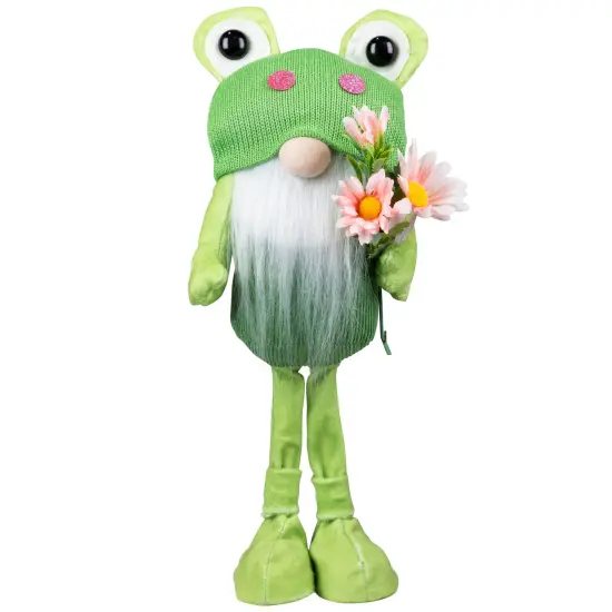 Northlight Standing Gnome with Glittered Frog Hat Spring Decoration - 14.5" Green {3}