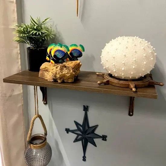 Handcrafted Driftwood & 3 Tropical Fish Sculpture Coastal Nautical Table Decor {6}