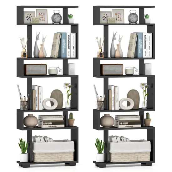 Costway 1/2 PCS Bookcase 6-Tier Bookshelf with Anti-Tipping Kit Freestanding Display Shelf Black/White {10}