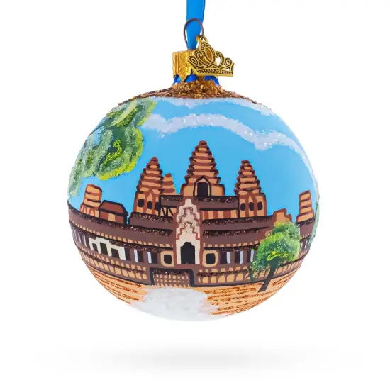 Angkor Wat Temple, Cambodia Glass Ball Christmas Ornament 3.25 Inches {1}