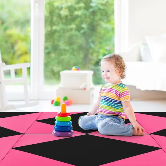 8 Feet PU Leather Folding Gymnastics Mat with Removable Zippered Cover and Hook and Loop Fasteners Heart Pink {5}