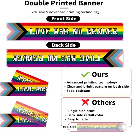 Pride Banner 120"x20" Progress Rainbow Yard Sign LGBTQ Backdrop Holiday Gay Party Supplies Hanging Decor Love Has No Gender Lesbian Bisexual for Outdoor Indoor Garden Fence Parade Home Event {3}