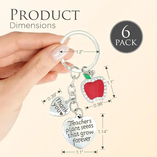 4E's Novelty Thank You Teachers Appreciation Keychains - 6 Pack Thank You Gifts for Teacher 2024 Teachers Appreciation Gifts in Bulk for Women Staff {2}