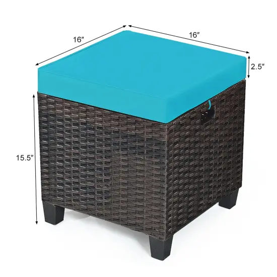 Costway 2PCS Patio Rattan Ottoman Cushioned Seat w/ Foot Rest Turquoise {3}