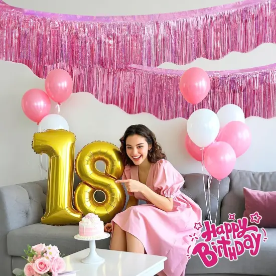 6 Pack Pink Foil Fringe Garland Birthday Party Decorations, 59Ft Metallic Tinsel Streamers Banner, Glitter Photo Booth Prop Table Skirt for Wedding Parade Float Gender Reveal Party Decor {2}