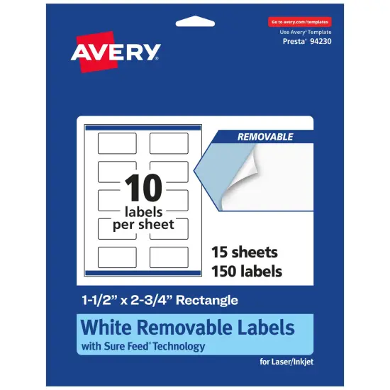 Avery Matte White Removable Rectangle Labels with Sure Feed Technology, Print-to-the-Edge, 1.5" x 2.75" {1}