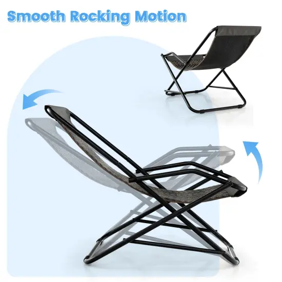 Costway Patio Folding Rattan Sling Chair Rocking Lounge Chaise Armrest Garden Portable {6}
