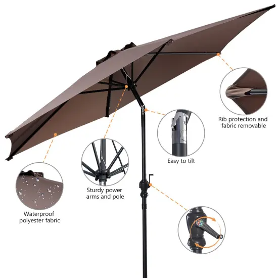 Costway 9ft Patio Umbrella Patio Market Steel Tilt w/ Crank Outdoor Yard Garden (Tan) {5}