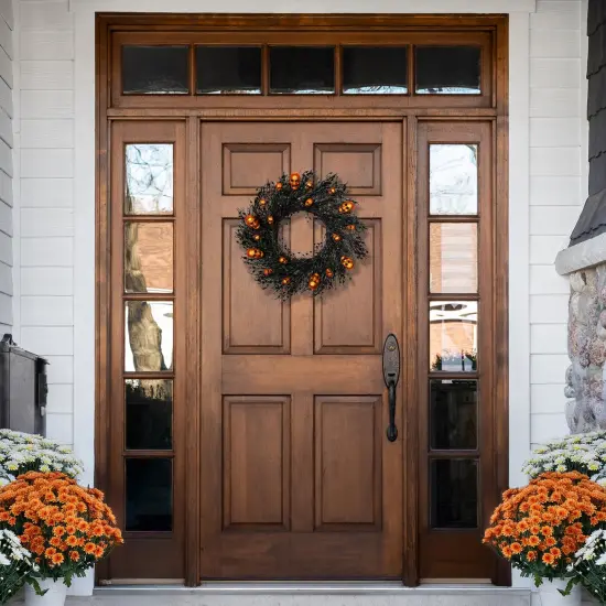 Northlight Glittered Skulls and Spiders Halloween Twig Wreath - 22" - Unlit Black {4}