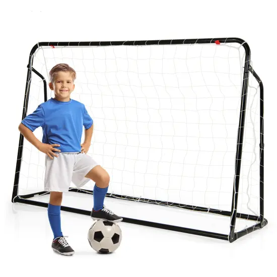 2-in-1 Kids Soccer Goal Set with Adjustable Height and Metal Pipes Ideal for Outdoor Use Black {3}