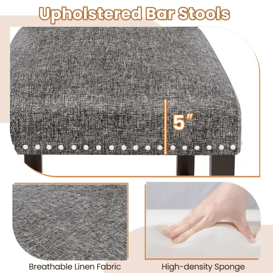 Costway Set of 2 Counter/Bar Height Chairs with Solid Rubber Wood Frame & Adjustable Foot Pads Gray & Dark Brown {6}