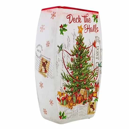 Stony Creek 7.75 In Vintage Postcard Med Vase Christmas Lighted Glass Accent , Christmas Decor Pre-Lit Electric Christmas TREE {3}