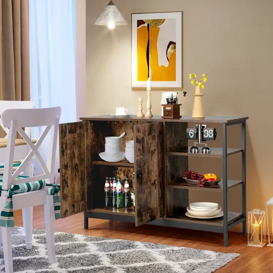 Costway 2-Door Industrial Kitchen Storage Cabinet Buffet Sideboard Open Shelves {2}